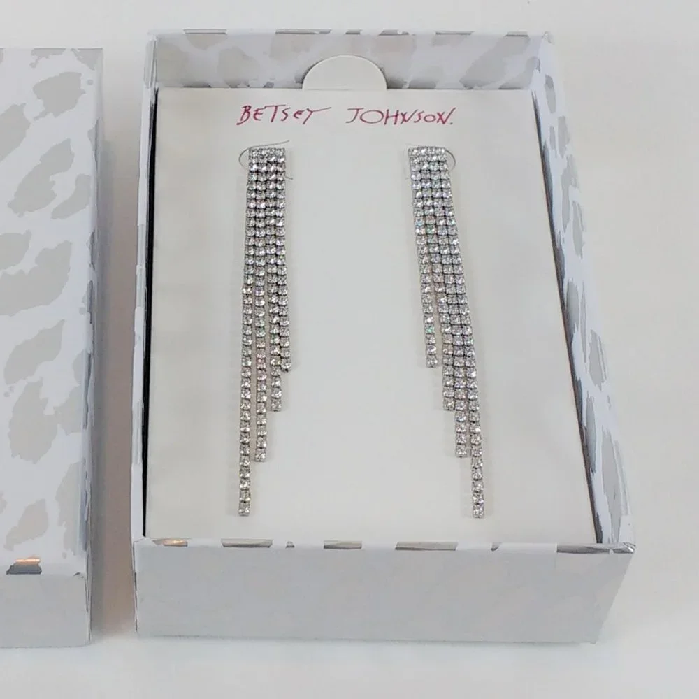 Betsey Johnson Silvertone Crystal Cascade Earrings